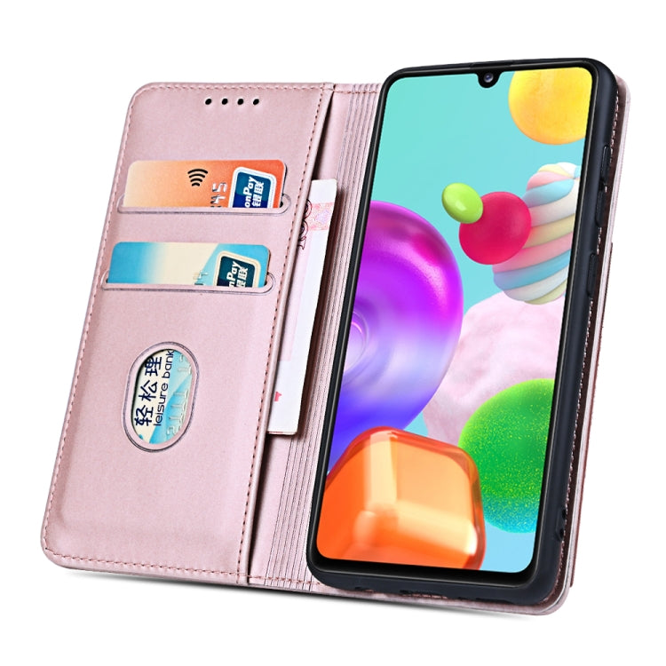 For Samsung Galaxy A41 Strong Magnetism Liquid Feel Horizontal Flip Leather Case with Holder & Card Slots & Wallet