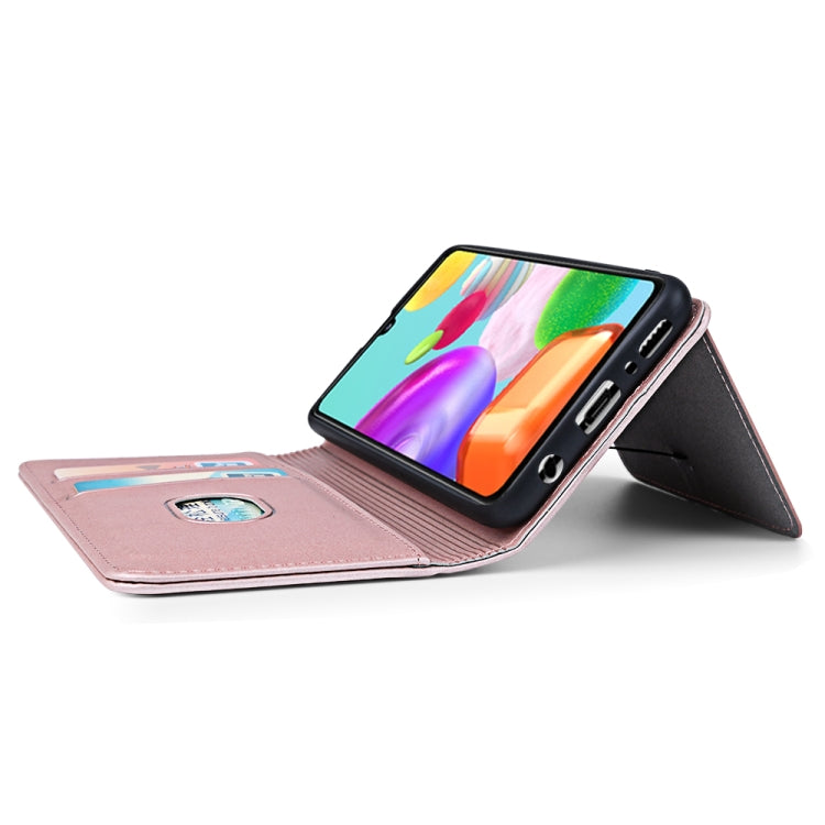 For Samsung Galaxy A41 Strong Magnetism Liquid Feel Horizontal Flip Leather Case with Holder & Card Slots & Wallet