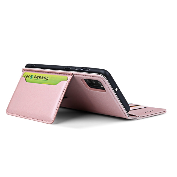 For Samsung Galaxy A41 Strong Magnetism Liquid Feel Horizontal Flip Leather Case with Holder & Card Slots & Wallet