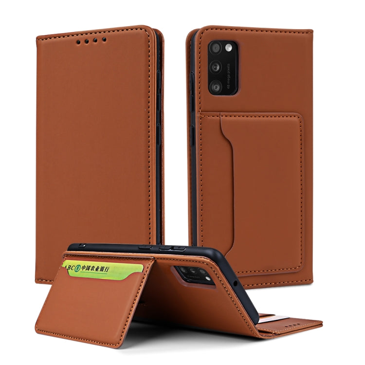 For Samsung Galaxy A41 Strong Magnetism Liquid Feel Horizontal Flip Leather Case with Holder & Card Slots & Wallet
