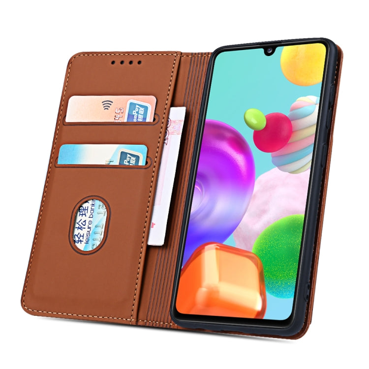 For Samsung Galaxy A41 Strong Magnetism Liquid Feel Horizontal Flip Leather Case with Holder & Card Slots & Wallet