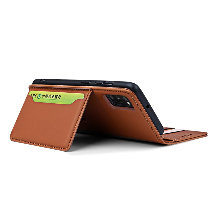 For Samsung Galaxy A41 Strong Magnetism Liquid Feel Horizontal Flip Leather Case with Holder & Card Slots & Wallet