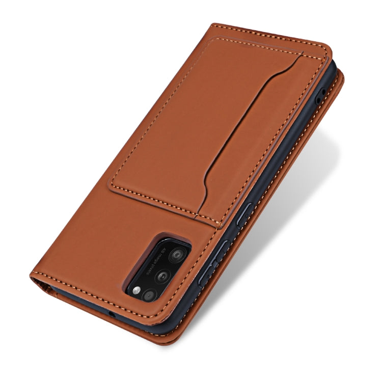 For Samsung Galaxy A41 Strong Magnetism Liquid Feel Horizontal Flip Leather Case with Holder & Card Slots & Wallet