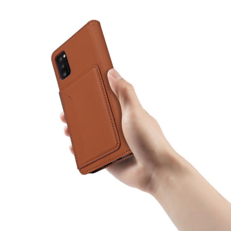 For Samsung Galaxy A41 Strong Magnetism Liquid Feel Horizontal Flip Leather Case with Holder & Card Slots & Wallet