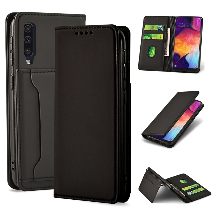 For Samsung Galaxy A50 Strong Magnetism Liquid Feel Horizontal Flip Leather Case with Holder & Card Slots & Wallet