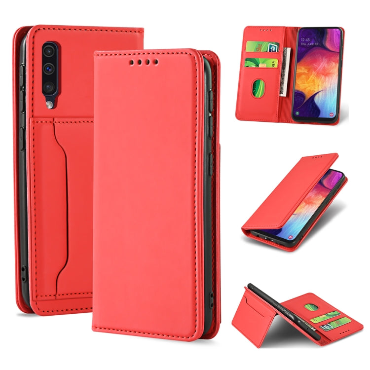 For Samsung Galaxy A50 Strong Magnetism Liquid Feel Horizontal Flip Leather Case with Holder & Card Slots & Wallet