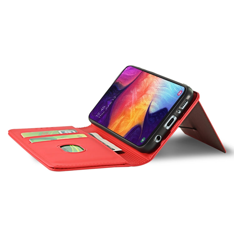 For Samsung Galaxy A50 Strong Magnetism Liquid Feel Horizontal Flip Leather Case with Holder & Card Slots & Wallet