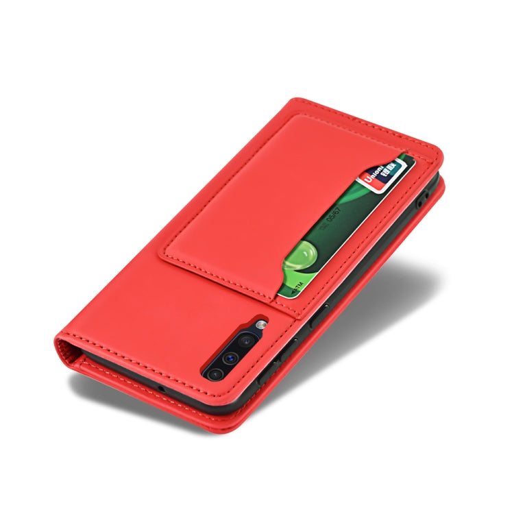 For Samsung Galaxy A50 Strong Magnetism Liquid Feel Horizontal Flip Leather Case with Holder & Card Slots & Wallet