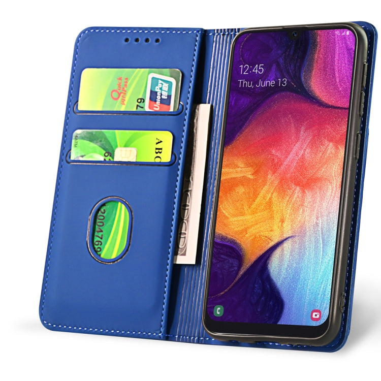 For Samsung Galaxy A50 Strong Magnetism Liquid Feel Horizontal Flip Leather Case with Holder & Card Slots & Wallet