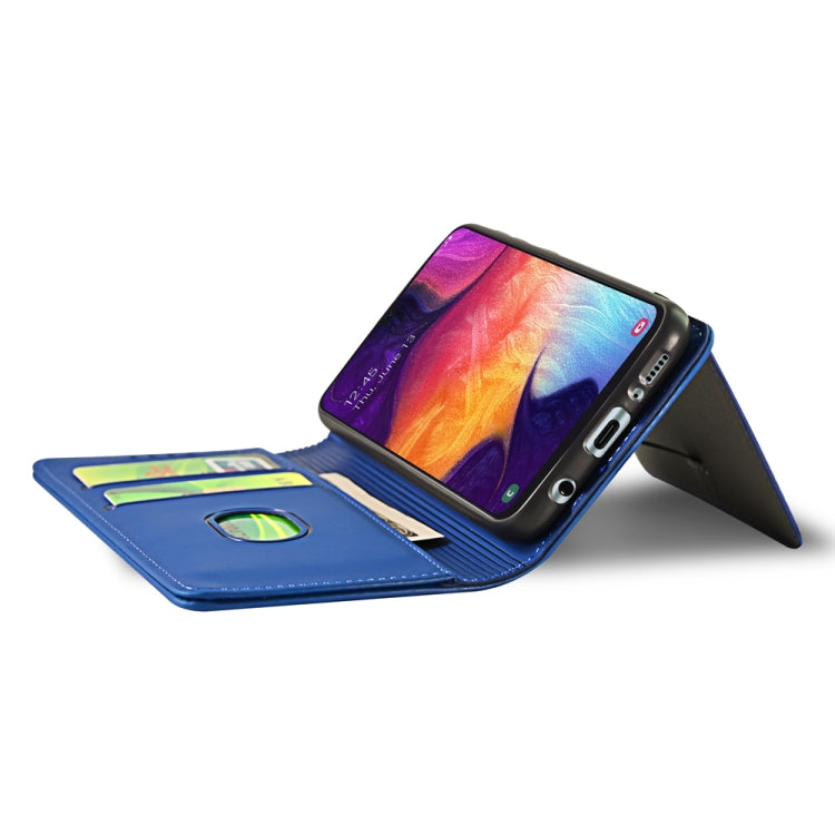 For Samsung Galaxy A50 Strong Magnetism Liquid Feel Horizontal Flip Leather Case with Holder & Card Slots & Wallet
