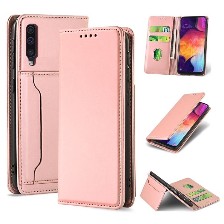 For Samsung Galaxy A50 Strong Magnetism Liquid Feel Horizontal Flip Leather Case with Holder & Card Slots & Wallet