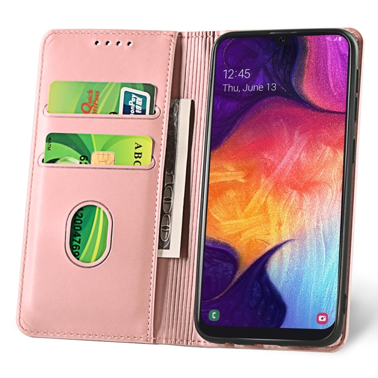 For Samsung Galaxy A50 Strong Magnetism Liquid Feel Horizontal Flip Leather Case with Holder & Card Slots & Wallet