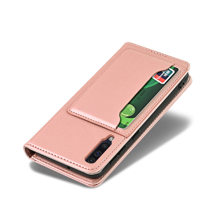 For Samsung Galaxy A50 Strong Magnetism Liquid Feel Horizontal Flip Leather Case with Holder & Card Slots & Wallet