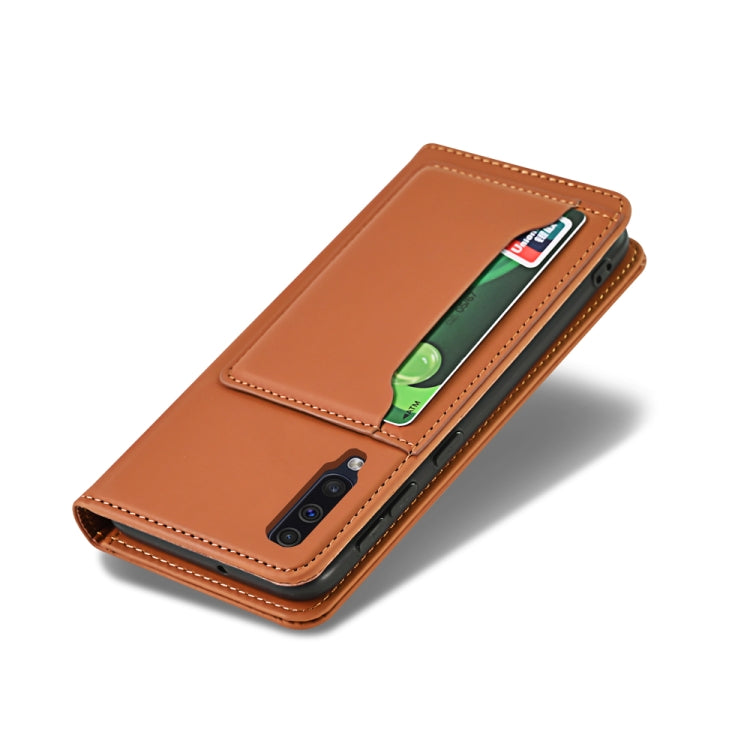 For Samsung Galaxy A50 Strong Magnetism Liquid Feel Horizontal Flip Leather Case with Holder & Card Slots & Wallet