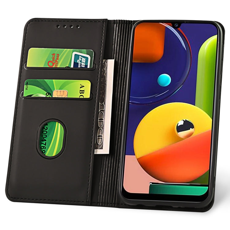 For Samsung Galaxy A50s Strong Magnetism Liquid Feel Horizontal Flip Leather Case with Holder & Card Slots & Wallet