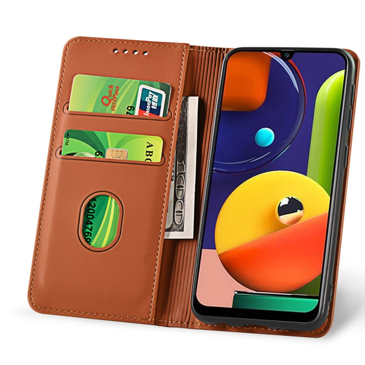 For Samsung Galaxy A50s Strong Magnetism Liquid Feel Horizontal Flip Leather Case with Holder & Card Slots & Wallet