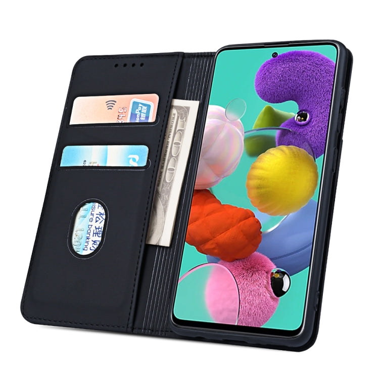 For Samsung Galaxy A51 Strong Magnetism Liquid Feel Horizontal Flip Leather Case with Holder & Card Slots & Wallet