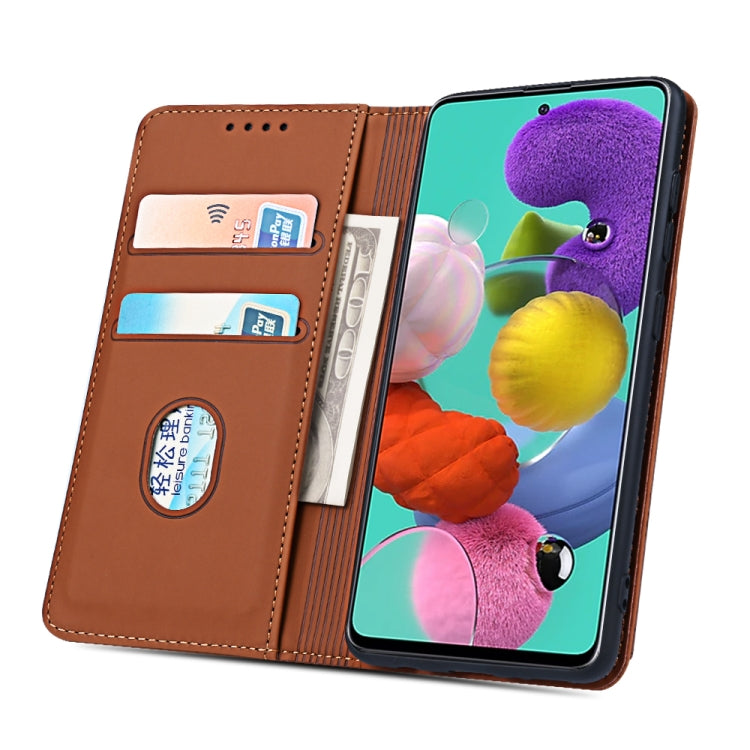 For Samsung Galaxy A51 Strong Magnetism Liquid Feel Horizontal Flip Leather Case with Holder & Card Slots & Wallet