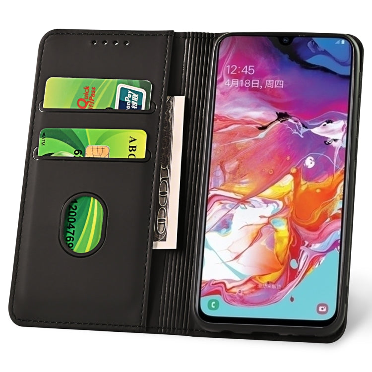 For Samsung Galaxy A70 Strong Magnetism Liquid Feel Horizontal Flip Leather Case with Holder & Card Slots & Wallet
