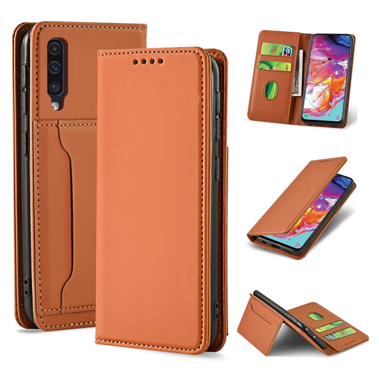 For Samsung Galaxy A70 Strong Magnetism Liquid Feel Horizontal Flip Leather Case with Holder & Card Slots & Wallet