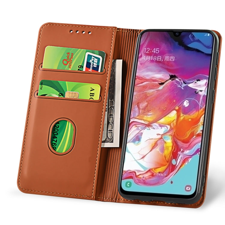 For Samsung Galaxy A70 Strong Magnetism Liquid Feel Horizontal Flip Leather Case with Holder & Card Slots & Wallet
