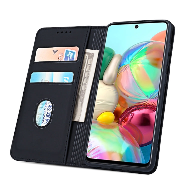For Samsung Galaxy A71 Strong Magnetism Liquid Feel Horizontal Flip Leather Case with Holder & Card Slots & Wallet