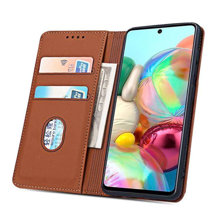 For Samsung Galaxy A71 Strong Magnetism Liquid Feel Horizontal Flip Leather Case with Holder & Card Slots & Wallet