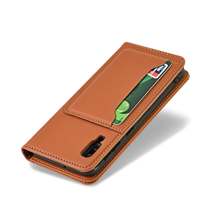 For Samsung Galaxy M10 Strong Magnetism Liquid Feel Horizontal Flip Leather Case with Holder & Card Slots & Wallet