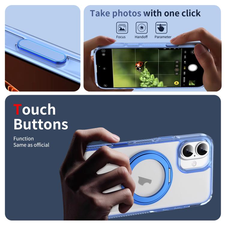 For iPhone 16 Translucent Frosted MagSafe Holder Phone Case with AI Button