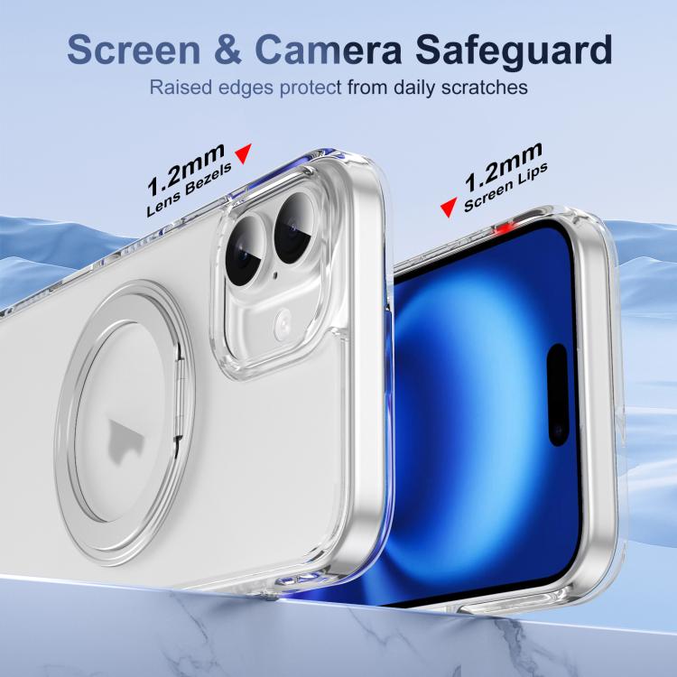 For iPhone 16 Translucent Frosted MagSafe Holder Phone Case with AI Button