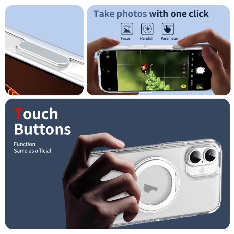 For iPhone 16 Translucent Frosted MagSafe Holder Phone Case with AI Button