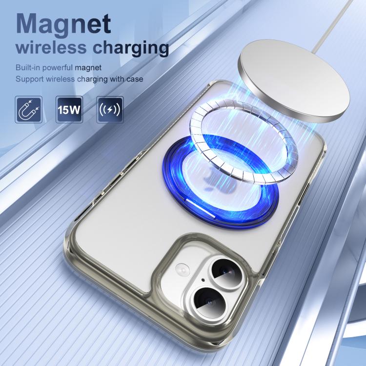 For iPhone 16 Translucent Frosted MagSafe Holder Phone Case with AI Button