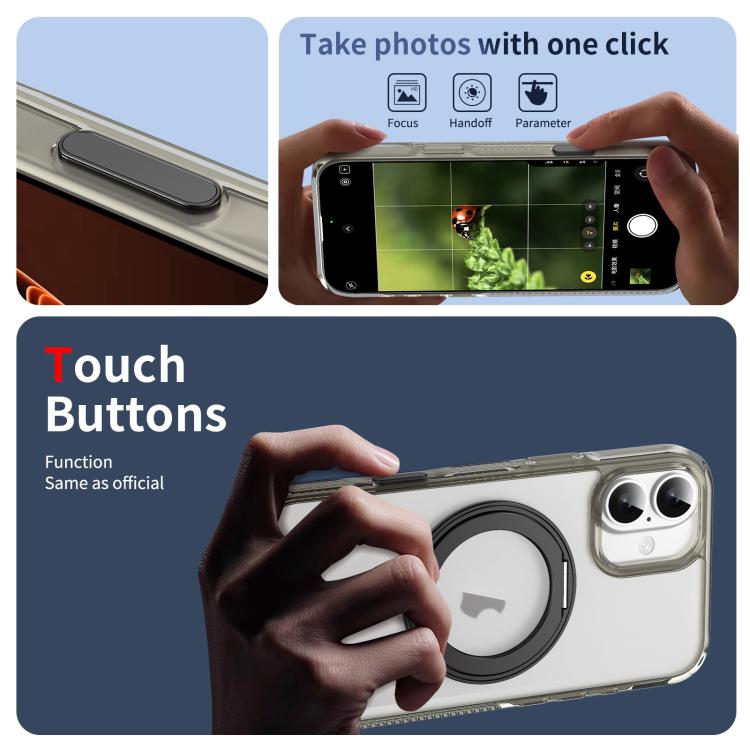For iPhone 16 Translucent Frosted MagSafe Holder Phone Case with AI Button