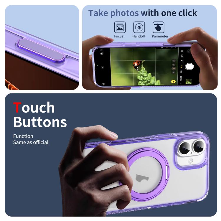 For iPhone 16 Translucent Frosted MagSafe Holder Phone Case with AI Button