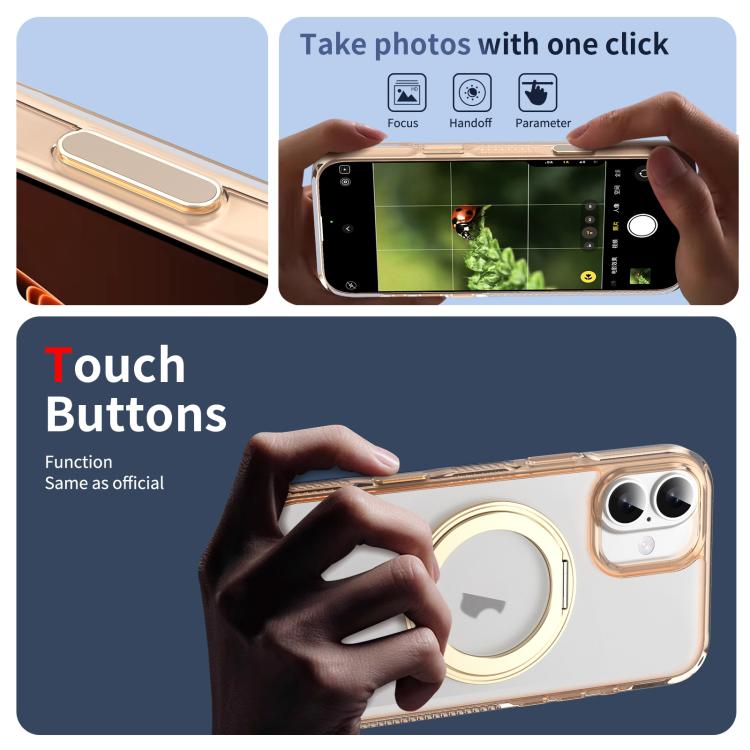 For iPhone 16 Translucent Frosted MagSafe Holder Phone Case with AI Button