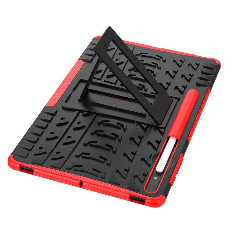 For Samsung Galaxy Tab S7 Lite T730 / T735 & S7+ T970 / T976B Tire Texture Shockproof TPU + PC Protective Case with Holder