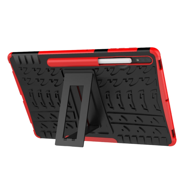 For Samsung Galaxy Tab S7 Lite T730 / T735 & S7+ T970 / T976B Tire Texture Shockproof TPU + PC Protective Case with Holder