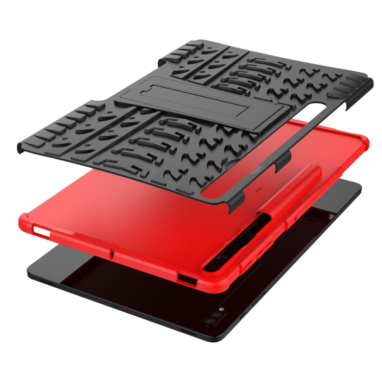 For Samsung Galaxy Tab S7 Lite T730 / T735 & S7+ T970 / T976B Tire Texture Shockproof TPU + PC Protective Case with Holder