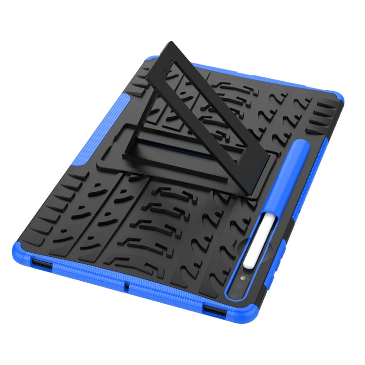 For Samsung Galaxy Tab S7 Lite T730 / T735 & S7+ T970 / T976B Tire Texture Shockproof TPU + PC Protective Case with Holder