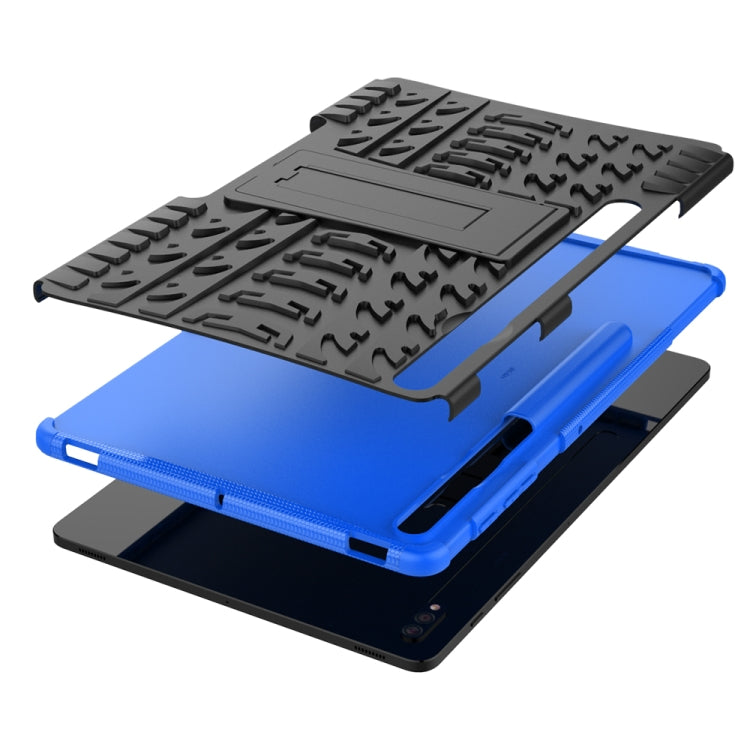 For Samsung Galaxy Tab S7 Lite T730 / T735 & S7+ T970 / T976B Tire Texture Shockproof TPU + PC Protective Case with Holder