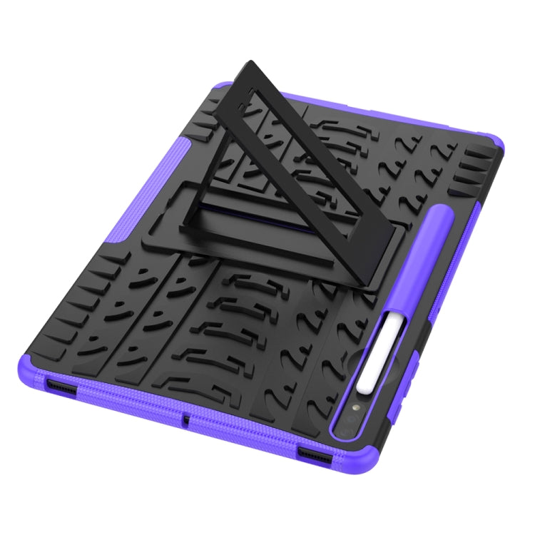 For Samsung Galaxy Tab S7 Lite T730 / T735 & S7+ T970 / T976B Tire Texture Shockproof TPU + PC Protective Case with Holder
