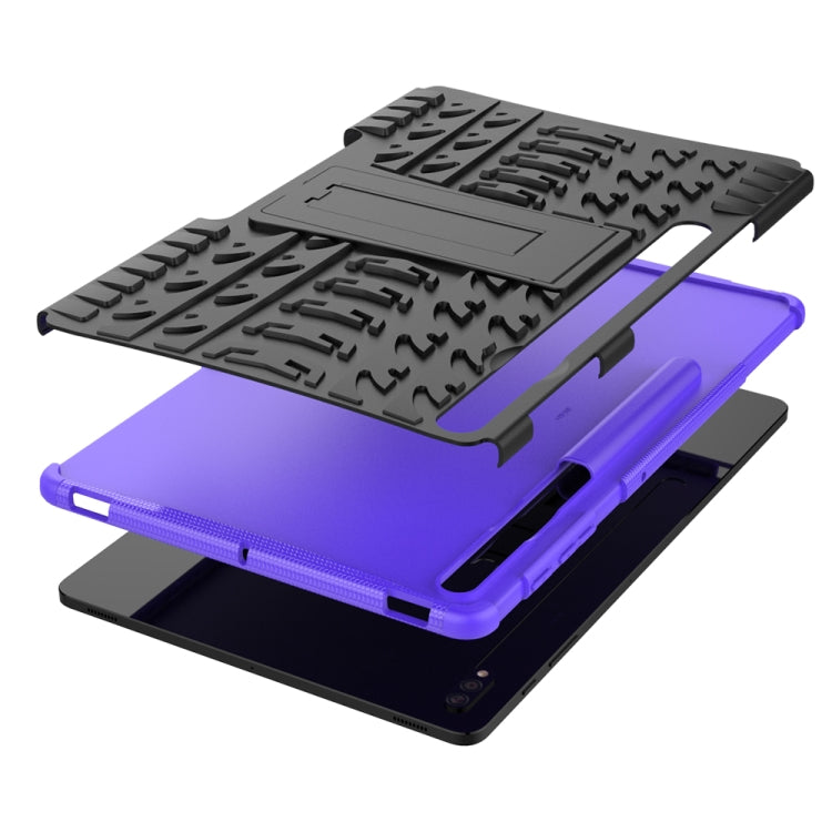For Samsung Galaxy Tab S7 Lite T730 / T735 & S7+ T970 / T976B Tire Texture Shockproof TPU + PC Protective Case with Holder