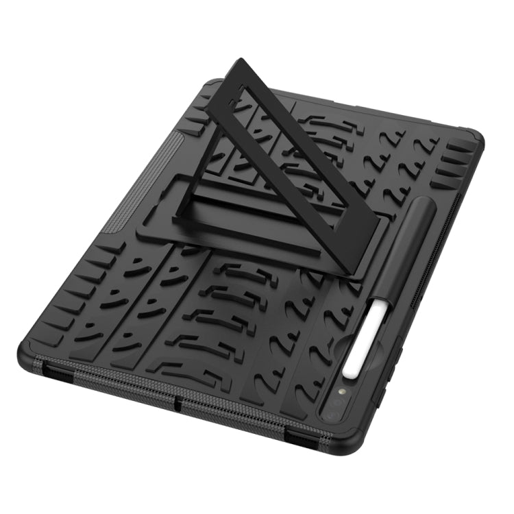 For Samsung Galaxy Tab S7 Lite T730 / T735 & S7+ T970 / T976B Tire Texture Shockproof TPU + PC Protective Case with Holder