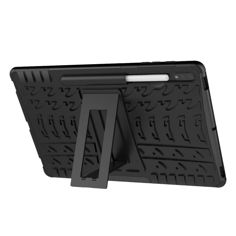 For Samsung Galaxy Tab S7 Lite T730 / T735 & S7+ T970 / T976B Tire Texture Shockproof TPU + PC Protective Case with Holder