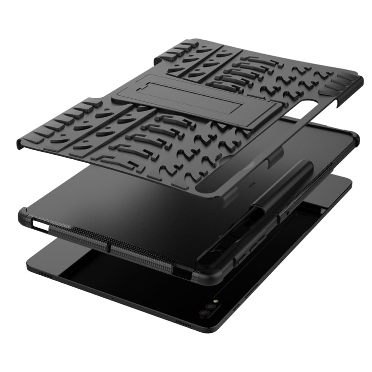 For Samsung Galaxy Tab S7 Lite T730 / T735 & S7+ T970 / T976B Tire Texture Shockproof TPU + PC Protective Case with Holder