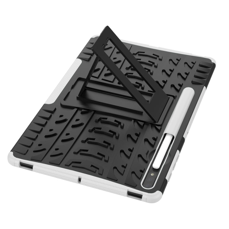 For Samsung Galaxy Tab S7 Lite T730 / T735 & S7+ T970 / T976B Tire Texture Shockproof TPU + PC Protective Case with Holder