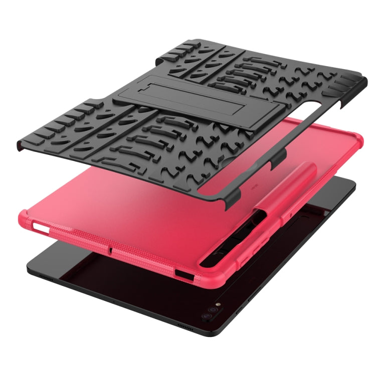 For Samsung Galaxy Tab S7 Lite T730 / T735 & S7+ T970 / T976B Tire Texture Shockproof TPU + PC Protective Case with Holder