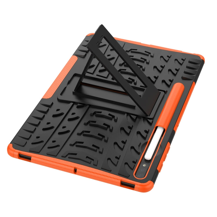 For Samsung Galaxy Tab S7 Lite T730 / T735 & S7+ T970 / T976B Tire Texture Shockproof TPU + PC Protective Case with Holder