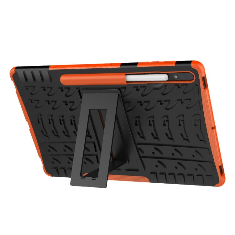 For Samsung Galaxy Tab S7 Lite T730 / T735 & S7+ T970 / T976B Tire Texture Shockproof TPU + PC Protective Case with Holder