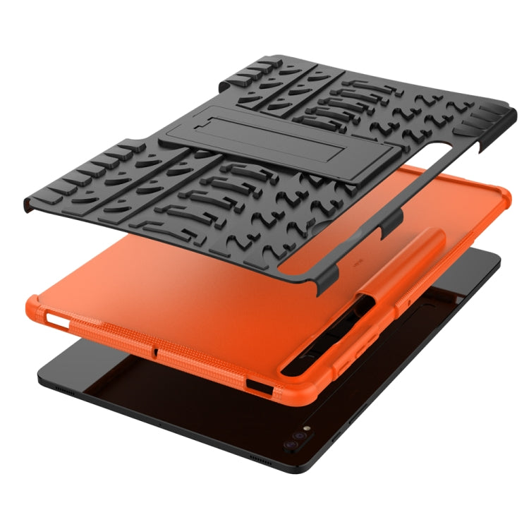 For Samsung Galaxy Tab S7 Lite T730 / T735 & S7+ T970 / T976B Tire Texture Shockproof TPU + PC Protective Case with Holder